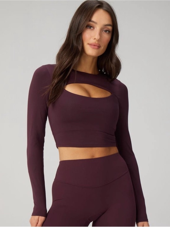 Fabletics Tops - Fabletics Airlite Keyhole Crop Top Size L Plum Color
